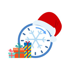 Clock icon, Christmas on a white background, vector illustration