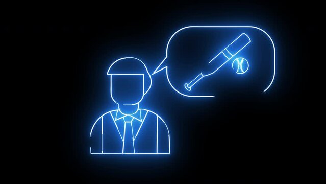 animated sketch of a man and a sketch of a baseball bat and ball with a glowing neon effect