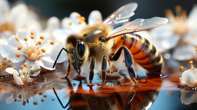 Bee Eating Nectar White Flower, HD, Background Wallpaper, Desktop Wallpaper 