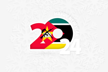 New Year 2024 for Mozambique on snowflake background.
