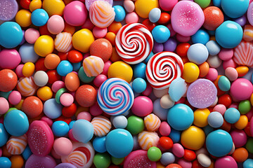 Fototapeta na wymiar Flat lay of various colorful candies background, Mixed collection, AI Generative