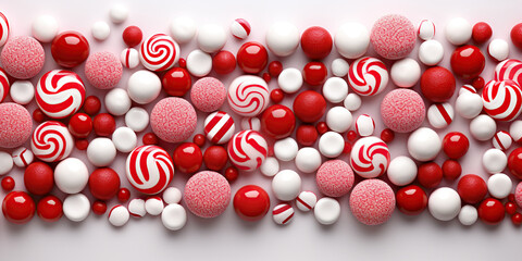 Banner Flat lay of various red candies background, Mixed collection, AI Generative