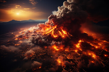 aerial view of a massive volcanic eruption