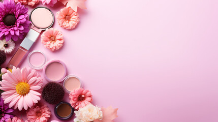 Obraz na płótnie Canvas Makeup professional cosmetics on pink background