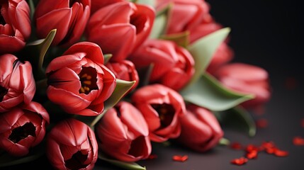 Bouquet Red Tulips On Gray Background, HD, Background Wallpaper, Desktop Wallpaper 