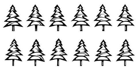 Obraz premium Stylized trees, Christmas tree, isolated on white background, vector design 