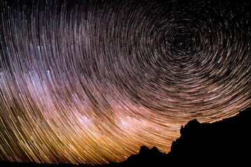 Colorful star trails in the night