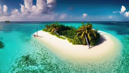 Beautiful tropical Maldives island with beach - obrazy, fototapety, plakaty