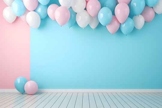 Balloons Decoration For Birthday Celebrations. Blue And Pink Color.