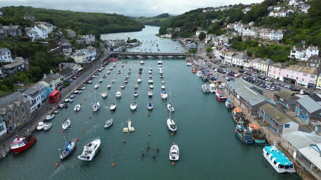 Looe riverside seen from above, Cornwall, England, United Kingdom