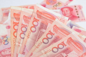 paper banknotes of various denominations, Chinese yuan , business and finance