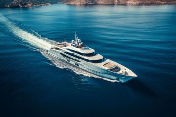 Luxury super yacht sailing in the sea or ocean, view from above.theme of rich and luxurious...