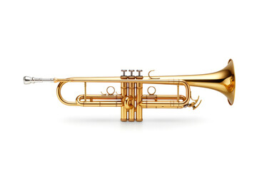Gold trumpet isolated on white background, side view.generative ai