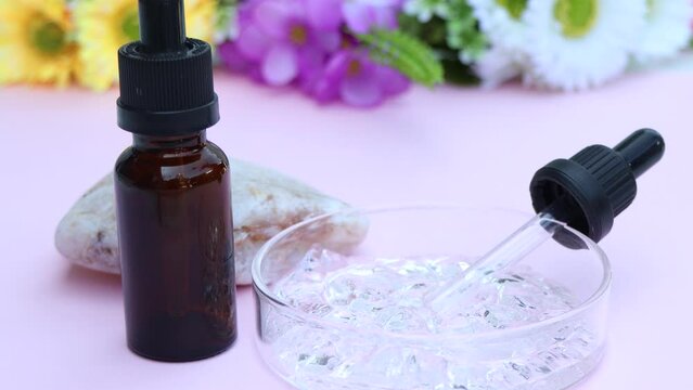 beauty product, Substances used for treatment  or medical beauty enhancement, flower and pink background