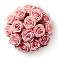 A bouquet of pink roses on a white surface