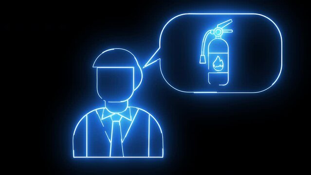 animated sketch of a man and a sketch of a fire extinguisher with a glowing neon effect