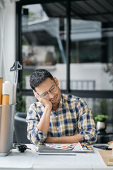 Architect construction engineer plan on hard project at work.