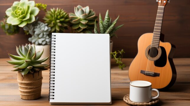 Acoustic Guitar Notebook Pen On Wood, HD, Background Wallpaper, Desktop Wallpaper 