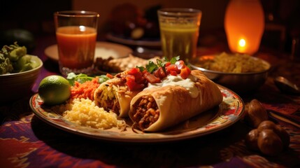 Fototapeta premium A typical dish of Mexican cuisine - Chimichanga, made of tortilla with different ingredients