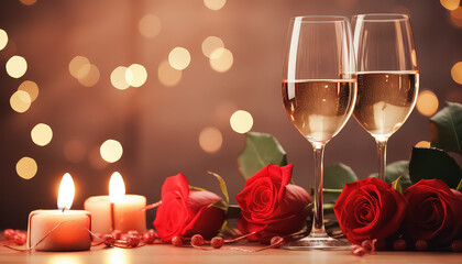 Two glasses of wine on a homogeneous blurred background, valentine's day concept