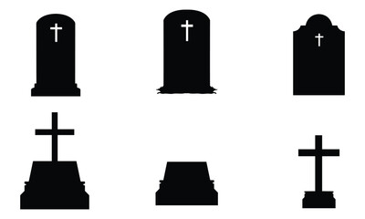 grave stones collection vector and silhouettes set black and white
