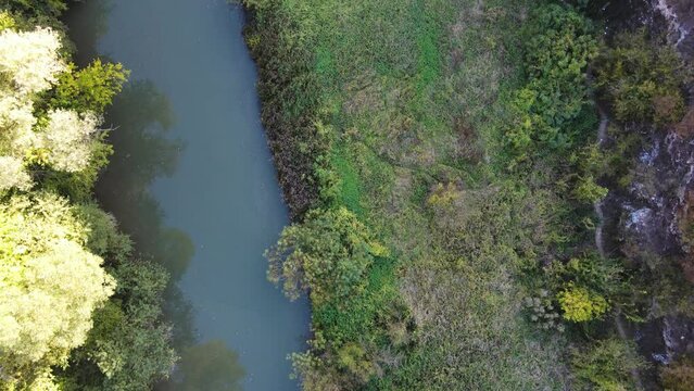 Aerial view of Iskar Panega Geopark along the Gold Panega River, Bulgaria