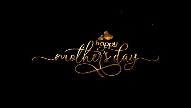 Happy Mother's Day animated text with beautiful lettering and gold color on black background.