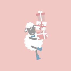 cute and lovely sheep holding gift box, happy valentine's day, birthday, love concept, flat vector illustration cartoon character costume design