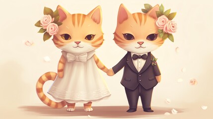 Two super cute cats bride and groom. Lovely wedding couple. AI generated image