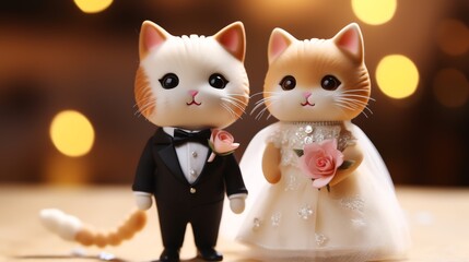 Two super cute cats bride and groom. Lovely wedding couple. AI generated image