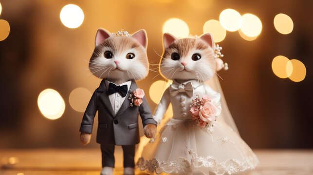 Two super cute cats bride and groom. Lovely wedding couple. AI generated image