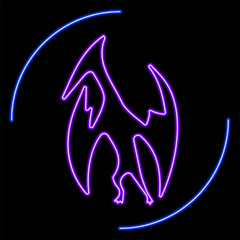 pterodactyl neon sign, modern glowing banner design, colorful modern design trend on black background. Vector illustration. © Oleh