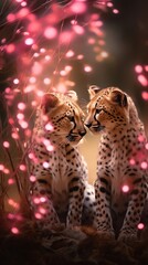 Obraz premium Two super cute cheetah couple in love kissing. Happy Valentine's day greeting card. AI generated image