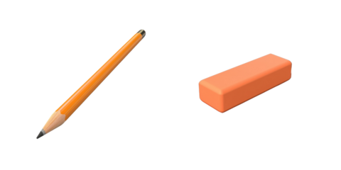 transparent background cutouts set of: Stationery Items: Pencil, Eraser