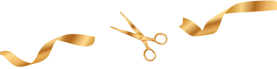 Scissors cut. Gold scissors. - obrazy, fototapety, plakaty