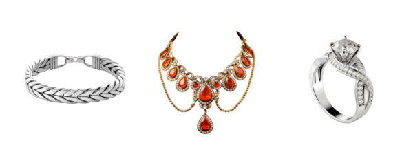 transparent background cutouts set of: Jewelry Items: Necklace, Ring, Bracelet