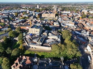 Norwich castle UK drone , aerial , view from air..