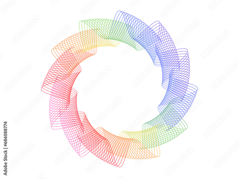 Poster Vector abstract circles lines, colorful ribbons wave in round frame rainbow color isolated on white background with space for text