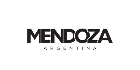 Mendoza in the Argentina emblem. The design features a geometric style, vector illustration with bold typography in a modern font. The graphic slogan lettering.