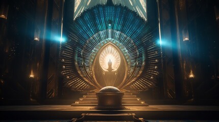 Throne room inside  of the Pyramid. Fantasy background. AI generated image - obrazy, fototapety, plakaty