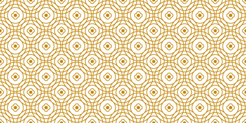 Retro Seamless pattern with circle shape, and flower in white and Gold color, Retro Tiles geometric repeat background, vector template.
