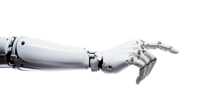 Robot hand pointing index finger, showing gesture, isolated on white background - Powered by Adobe