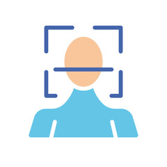 Man under scanner. Biometrics, biometric data, identification, face ID, personal data, recognition, scan, information protection, security system. Colorful icon on white background