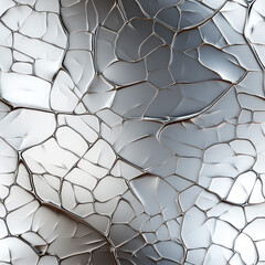 Seamless abstract cracked silver texture background, ai generative pattern