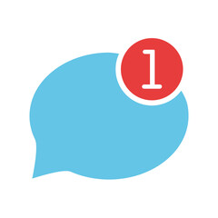 New incoming message. Speech bubble, one, correspondence, online communication, email, letter, text, chat, messenger, system notification, reminder, social network. Colorful icon on white background