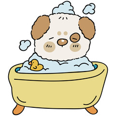 Dog character taking a bath illustration