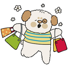 Dog character shopping illustration