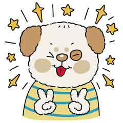Happy dog character with peace hand sign illustration