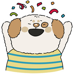 Happy dog character partying illustration