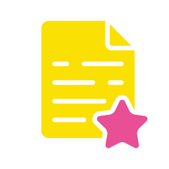 Document with a star. Mark as important, add to bookmarks, incoming message, email, file, text, business communication, conversation, documentation, report. Colorful icon on white background